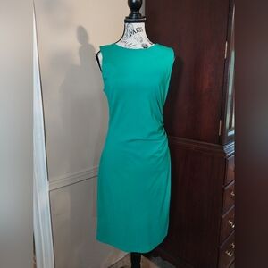 Kenneth Cole Turquoise Teal Green zipper Back Sleeveless Sheath Dress size 10